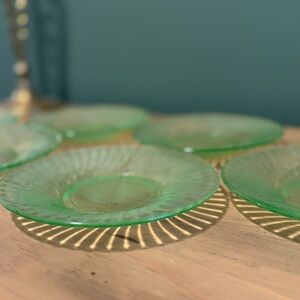 6 Vintage Green Depression Glass Dessert Plates ~ Swirl Pattern Folklore Cottage